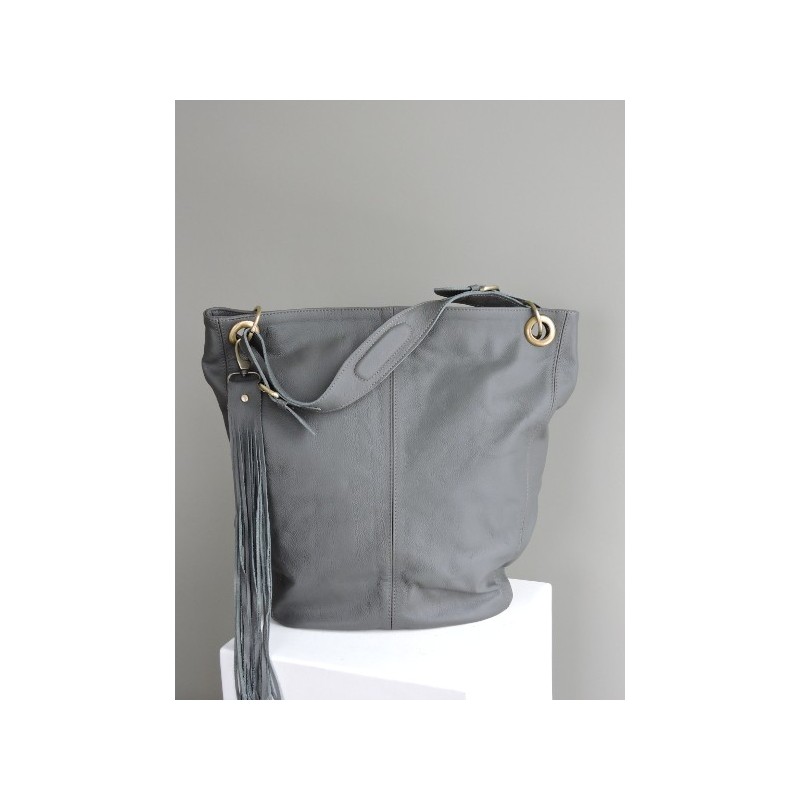 Large verdigris colored leather bucket bag | Madame Framboise