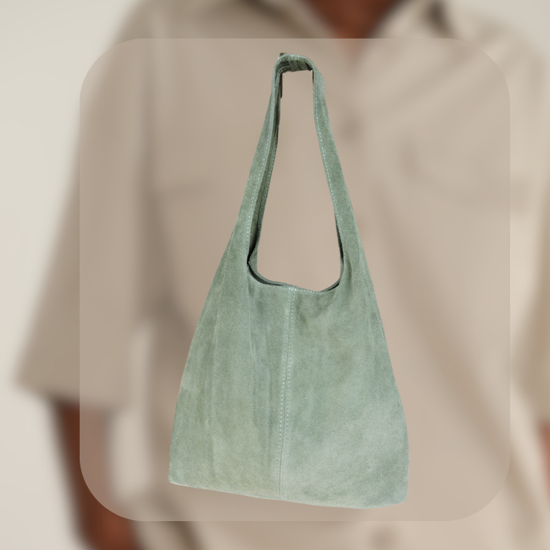 Suede tote hand bag - Khaki